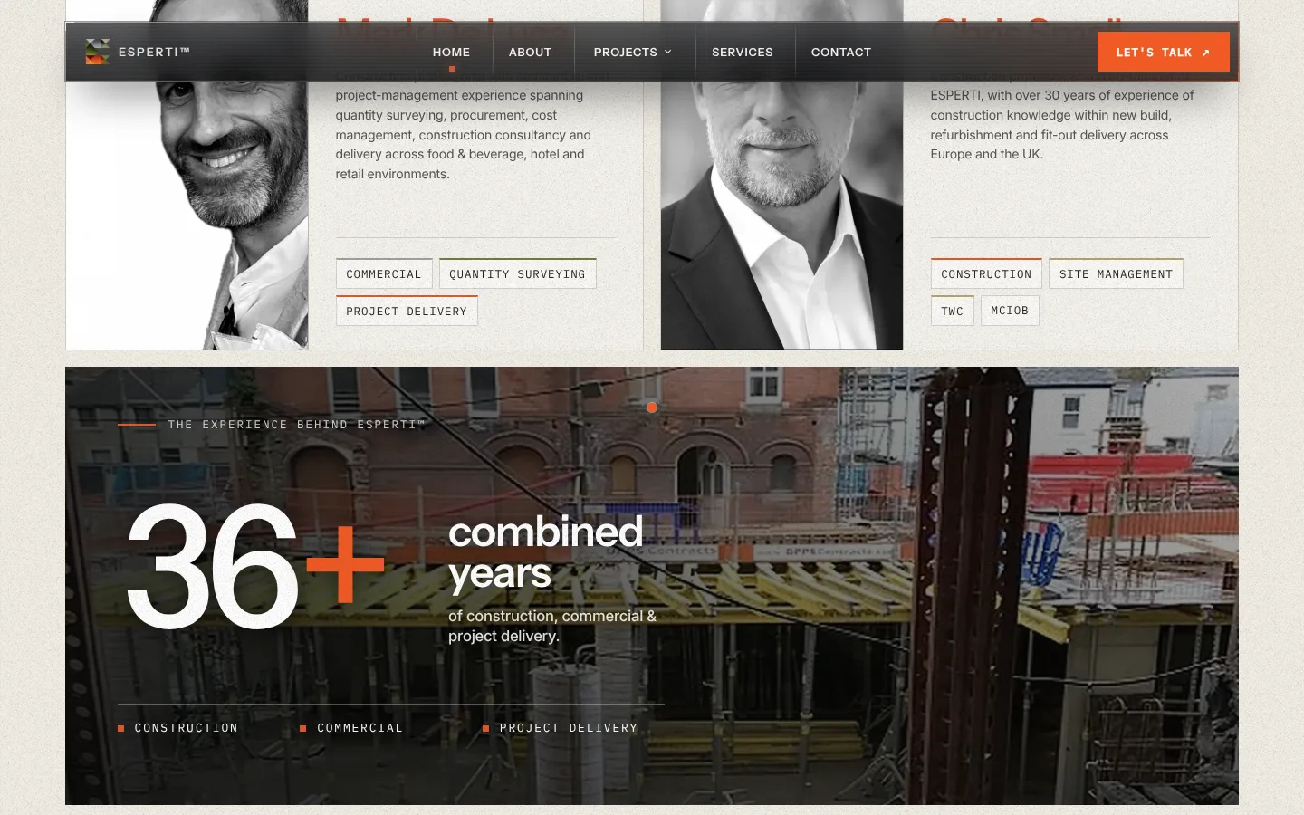 ESPERTI website: Experience behind the name