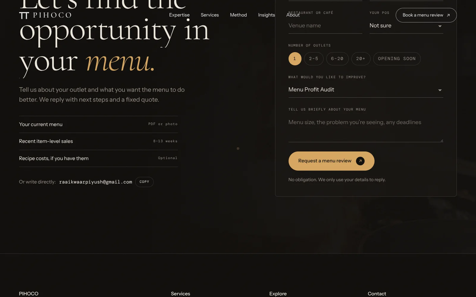 PIHOCO website: Booking built in
