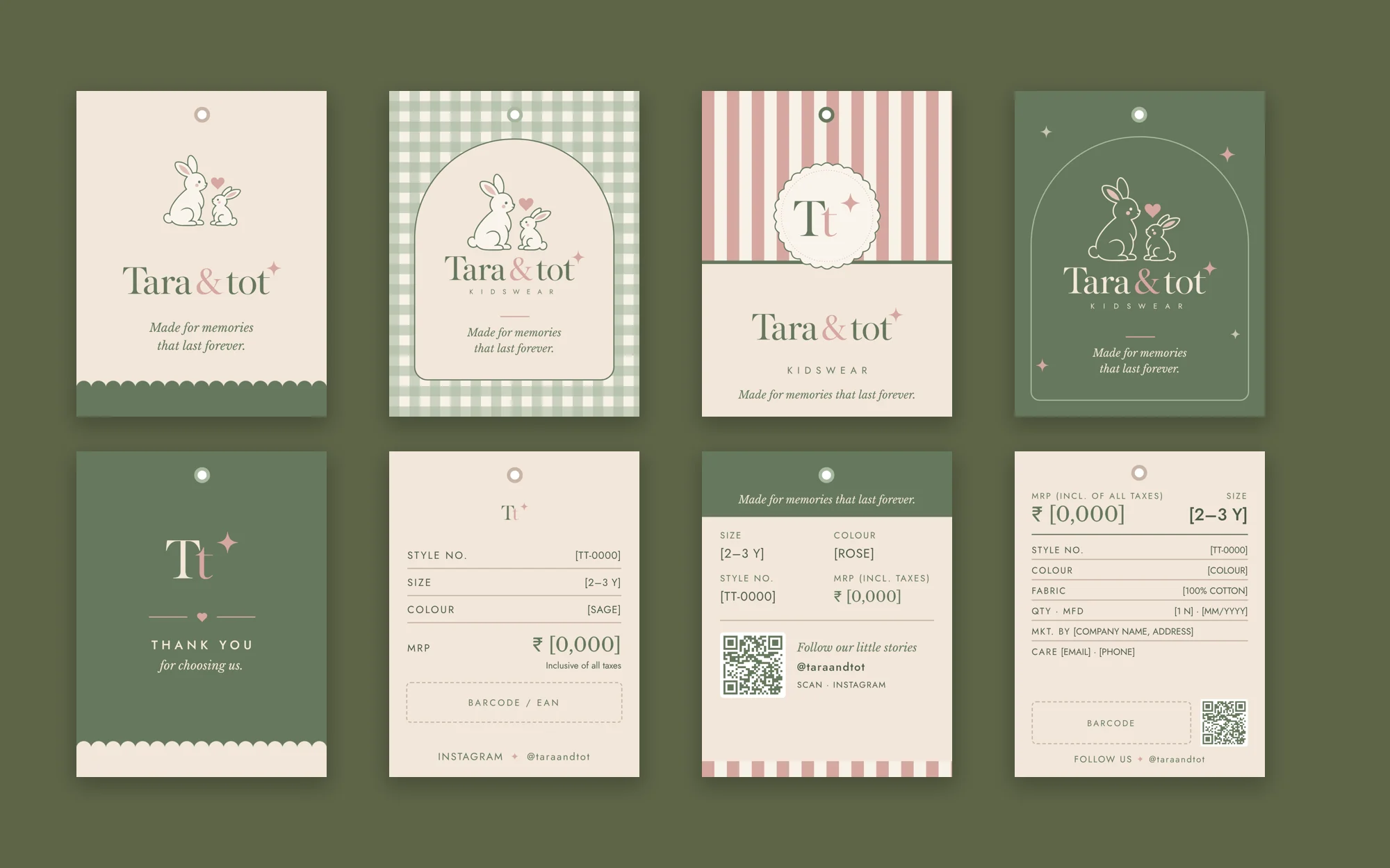 Tara & tot hang tags, fronts and backs